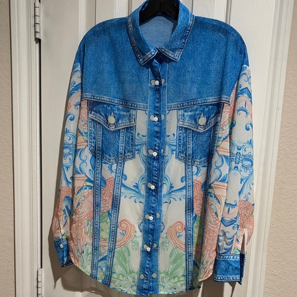 Her.. Bottari Blue Denim print blouse